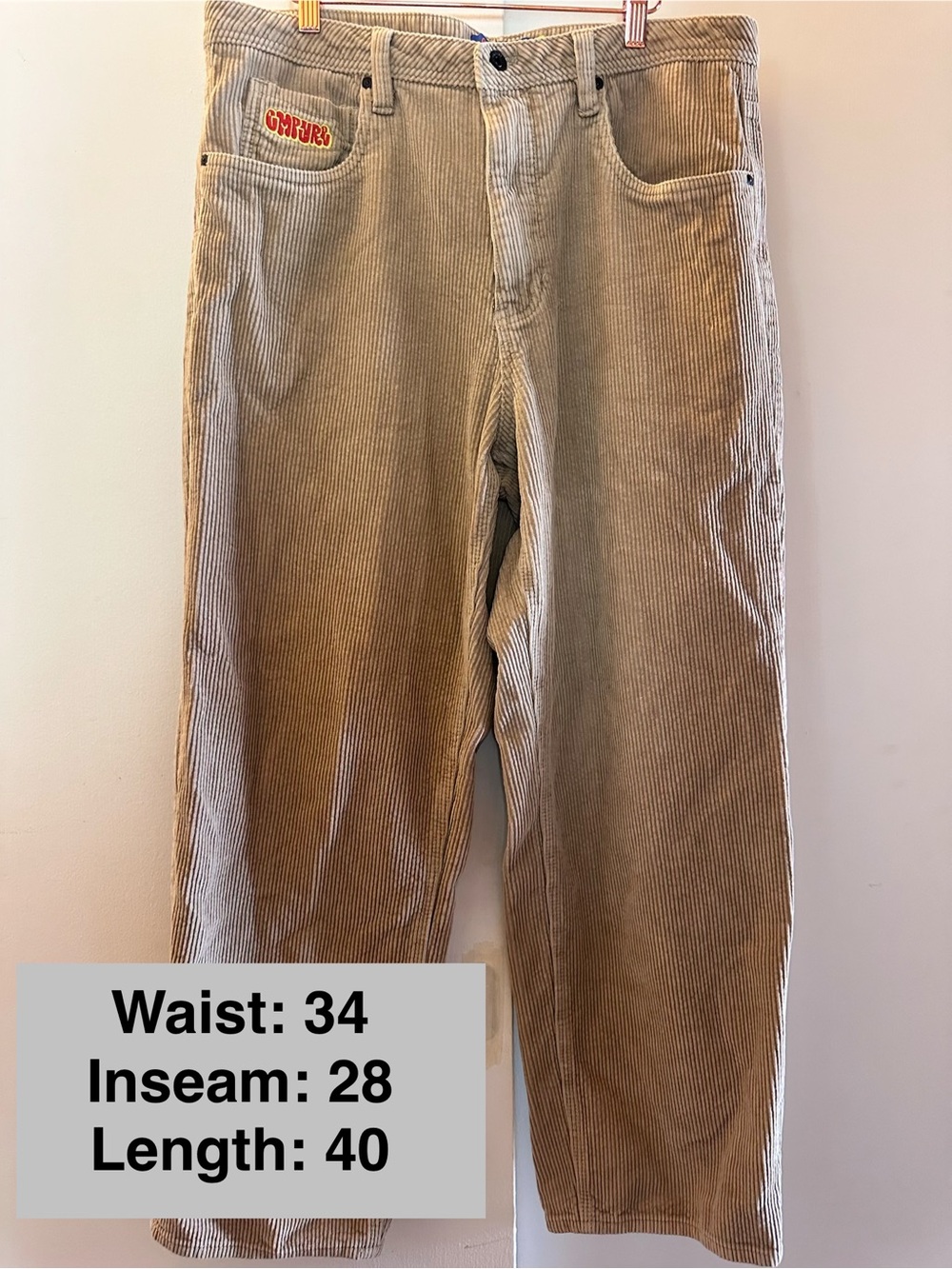 Empyre Men's Tan Corduroy Pants - Relax Fit 34 **flaw left back bottom Corduroy